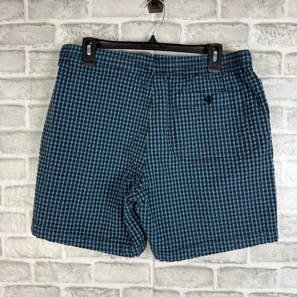 Todd Snyder Mens Blue Black Gingham Seersucker Drawstring Shorts PA589982-BL01 L